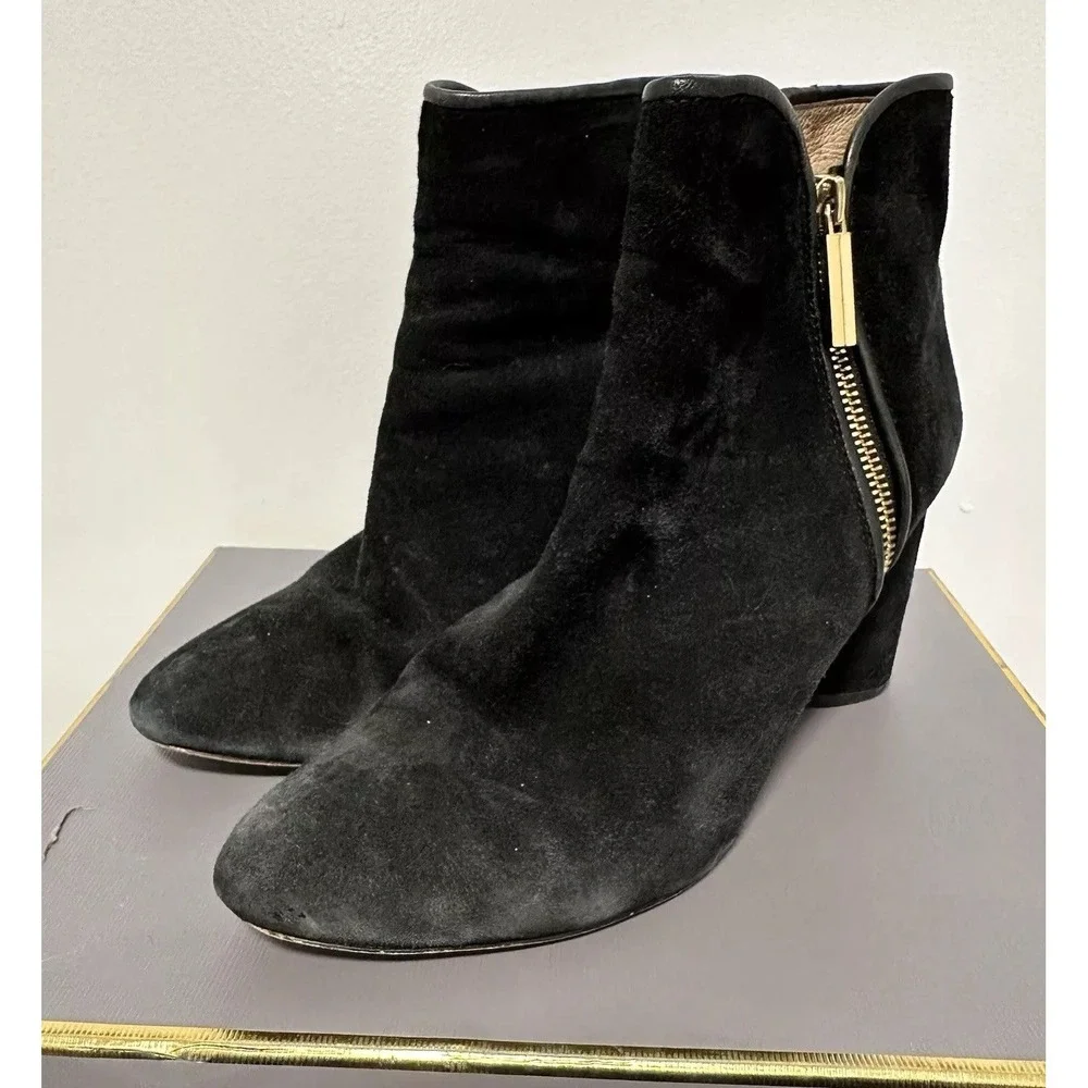 Louise et Cie‎ Boot Womens 10M Black Suede Sheep Trim Zip Ankle Heel Boots